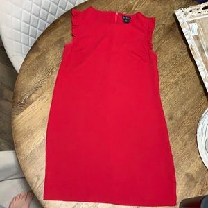 Red slip dress with ruffle sleeve